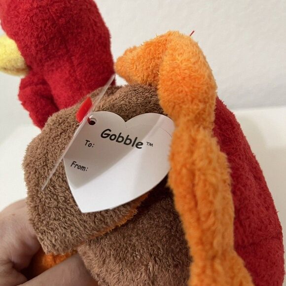 TY Pluffies Gobble the Turkey Plush Lovey 8” Beanie Stuffed Tylux 2007 - Picture 9 of 11